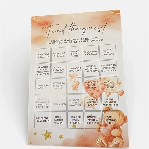 Baby Shower Game Cards with Teddy Bear Design (Set of 30) Front & Back 60 Total - Picture 6 of 6